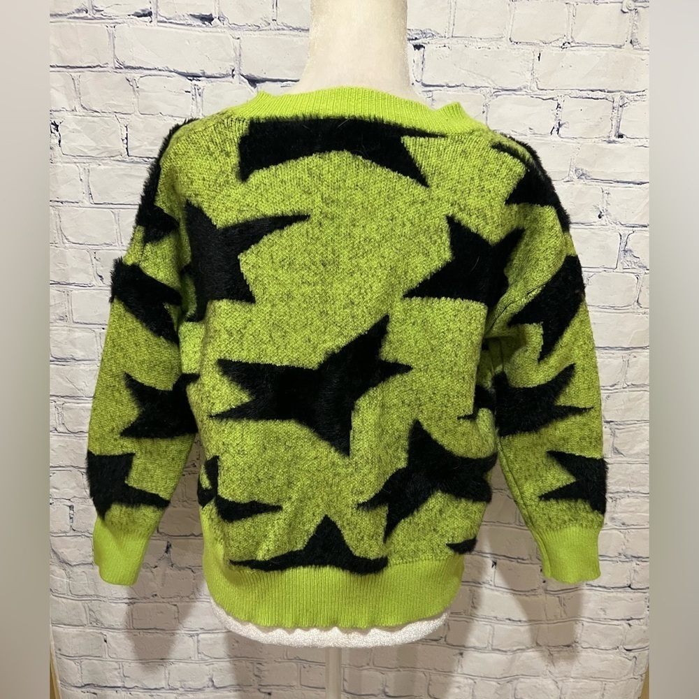Shein Slaydiva Star Pattern Fluorescent Green Cardigan Small 3 Button - Picture 3 of 5